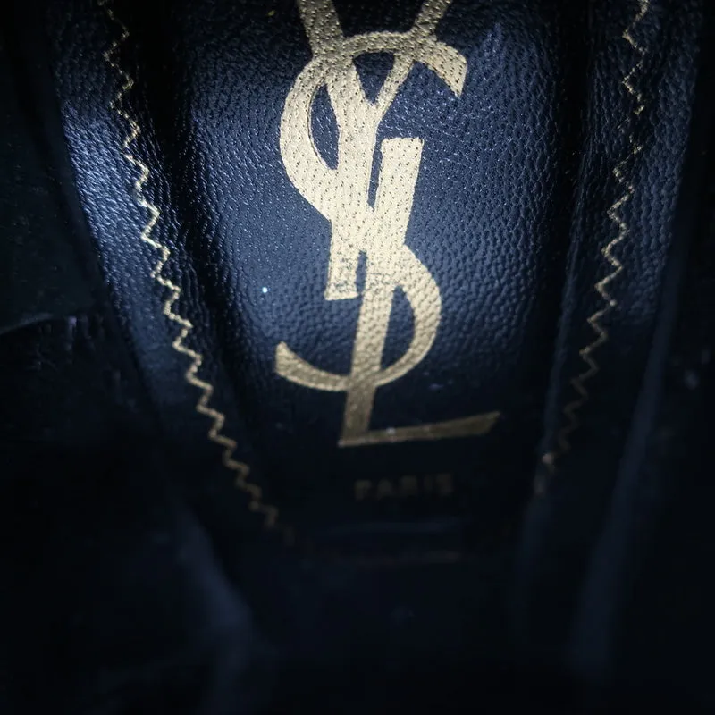 Bottines Plateforme Yves Saint Laurent Imitation Léopard Bleu Marine/Noir en Poil de Poney Taille 38