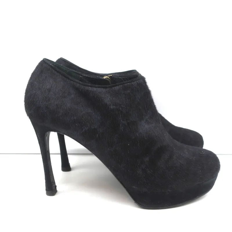 Bottines Plateforme Yves Saint Laurent Imitation Léopard Bleu Marine/Noir en Poil de Poney Taille 38