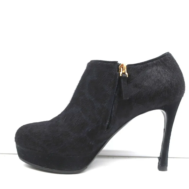Bottines Plateforme Yves Saint Laurent Imitation Léopard Bleu Marine/Noir en Poil de Poney Taille 38