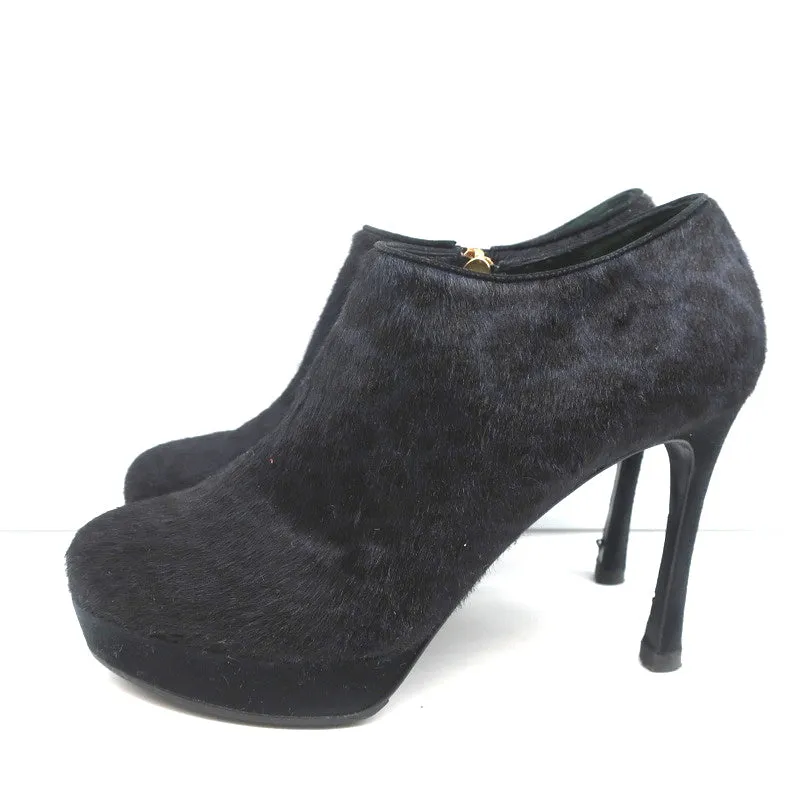 Bottines Plateforme Yves Saint Laurent Imitation Léopard Bleu Marine/Noir en Poil de Poney Taille 38