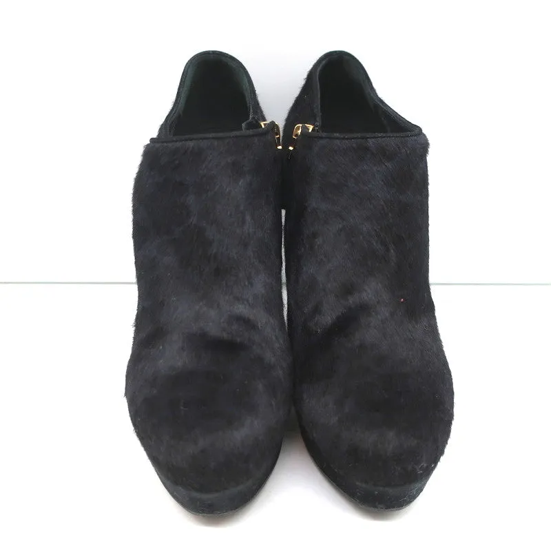 Bottines Plateforme Yves Saint Laurent Imitation Léopard Bleu Marine/Noir en Poil de Poney Taille 38