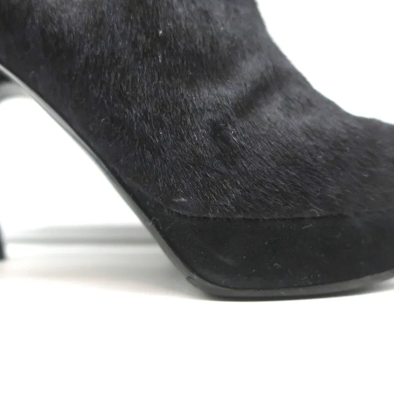 Bottines Plateforme Yves Saint Laurent Imitation Léopard Bleu Marine/Noir en Poil de Poney Taille 38