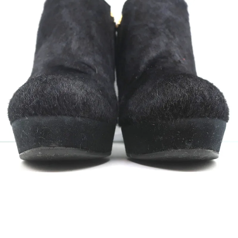 Bottines Plateforme Yves Saint Laurent Imitation Léopard Bleu Marine/Noir en Poil de Poney Taille 38