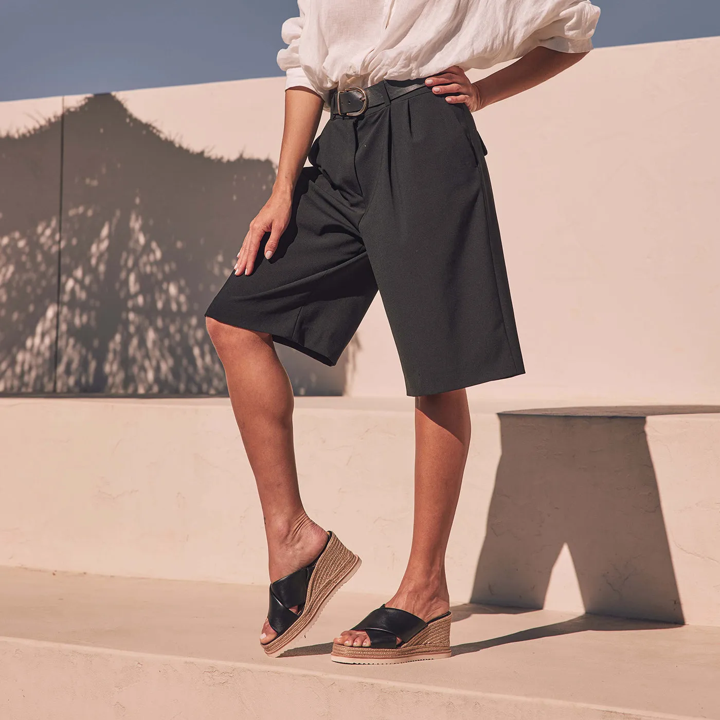 SANDALES ESPADRILLES À TALON WEDGE EN CUIR ZELIE